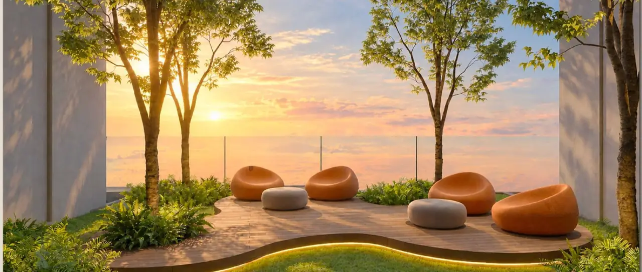 Garden alcoves with sunset view