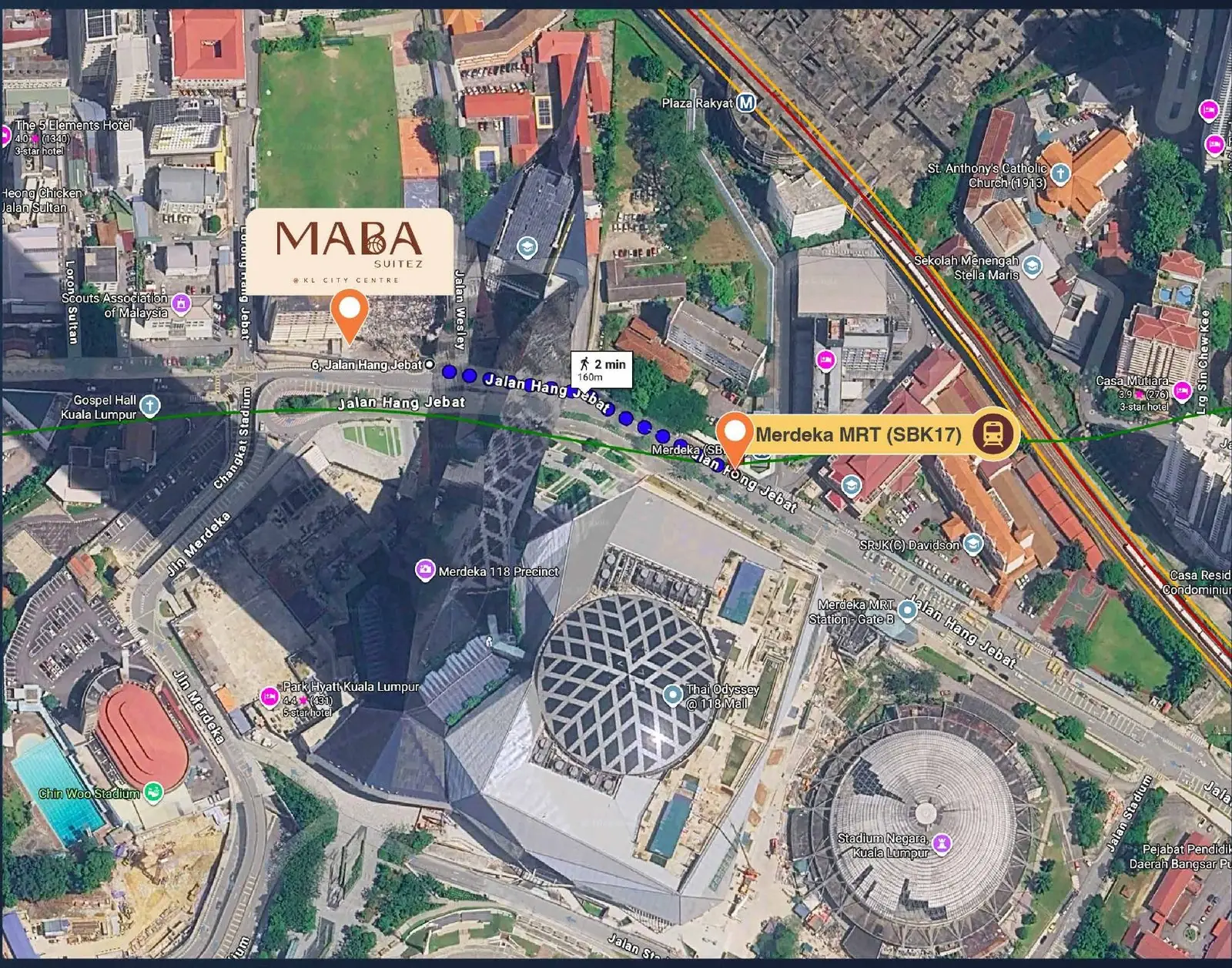 MABA Suitez location: 2 minutes walk to Merdeka MRT beside Merdeka 118